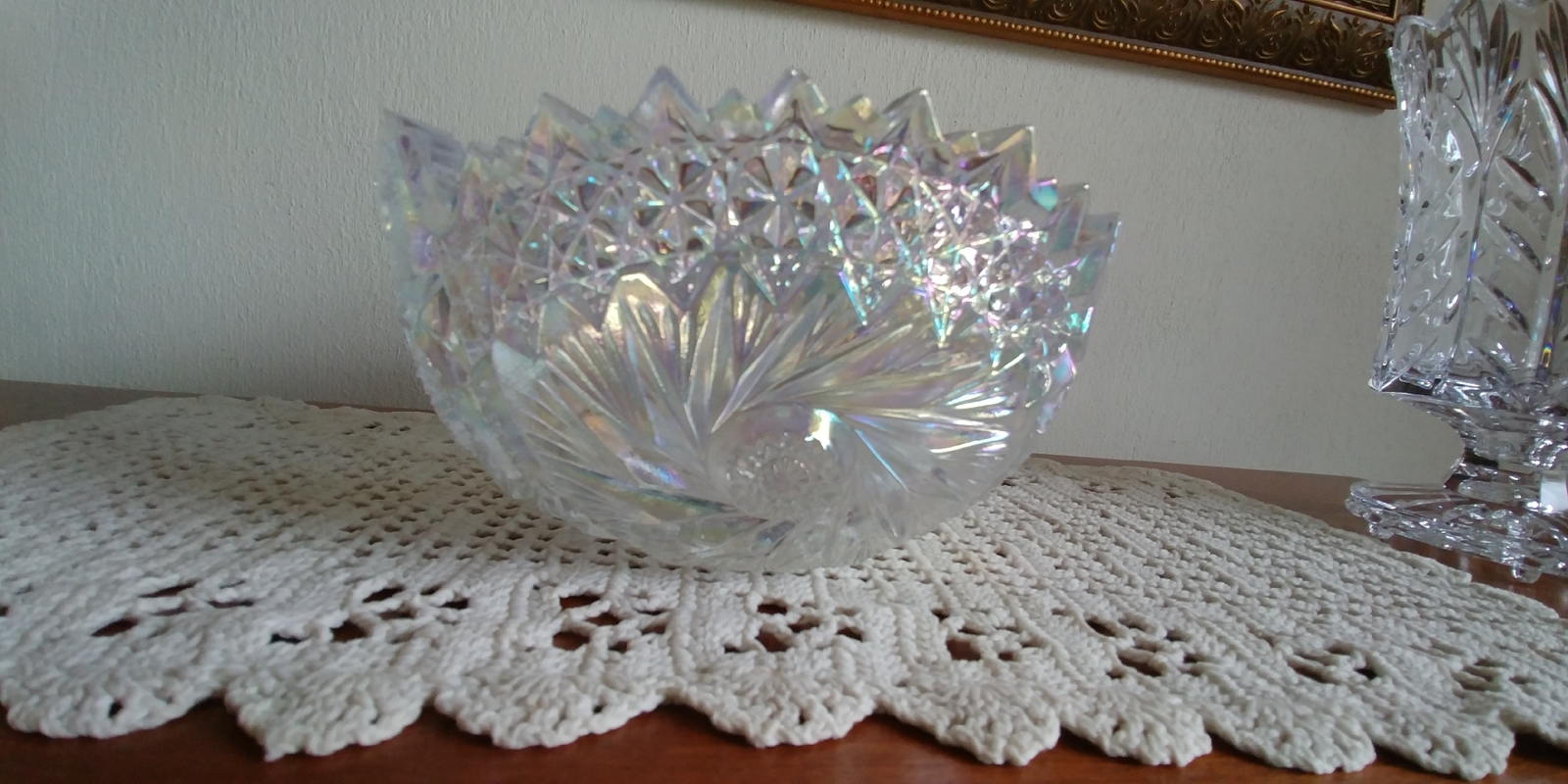 Carnival Glass Clear Iridescent Bowl Buzz Star Pattern Pinwheel Dish - £66.88 GBP