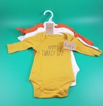 Rae Dunn NWT 0-3 Months 3 Pack Baby Bodysuits Thanksgiving Happy Turkey Day Fall - £14.23 GBP