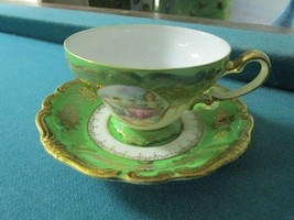 Japan LUSTERWARE Green FRAGONARD Floral Tea Cup Saucer [86] - $38.21
