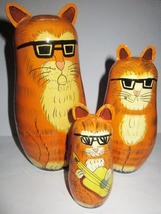 3 piece Wooden Cat Nesting Doll Set Largest One 6 1/4&quot; tall. - £7.97 GBP