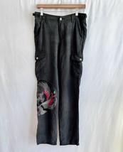 Da-Nang Black 100% Silk Washed Black Dragon Embroidered Cargo Pants Vint... - $99.99