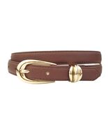 Skinny Leather Belt Shiny Gold Buckle and Loop Leather Belt Brown Small - $38.61