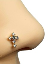 Nose Stud 6 Cubic Zirconia CZ Cross Rose Gold 20g (0.8mm) Surgical Steel L Bend - £4.46 GBP
