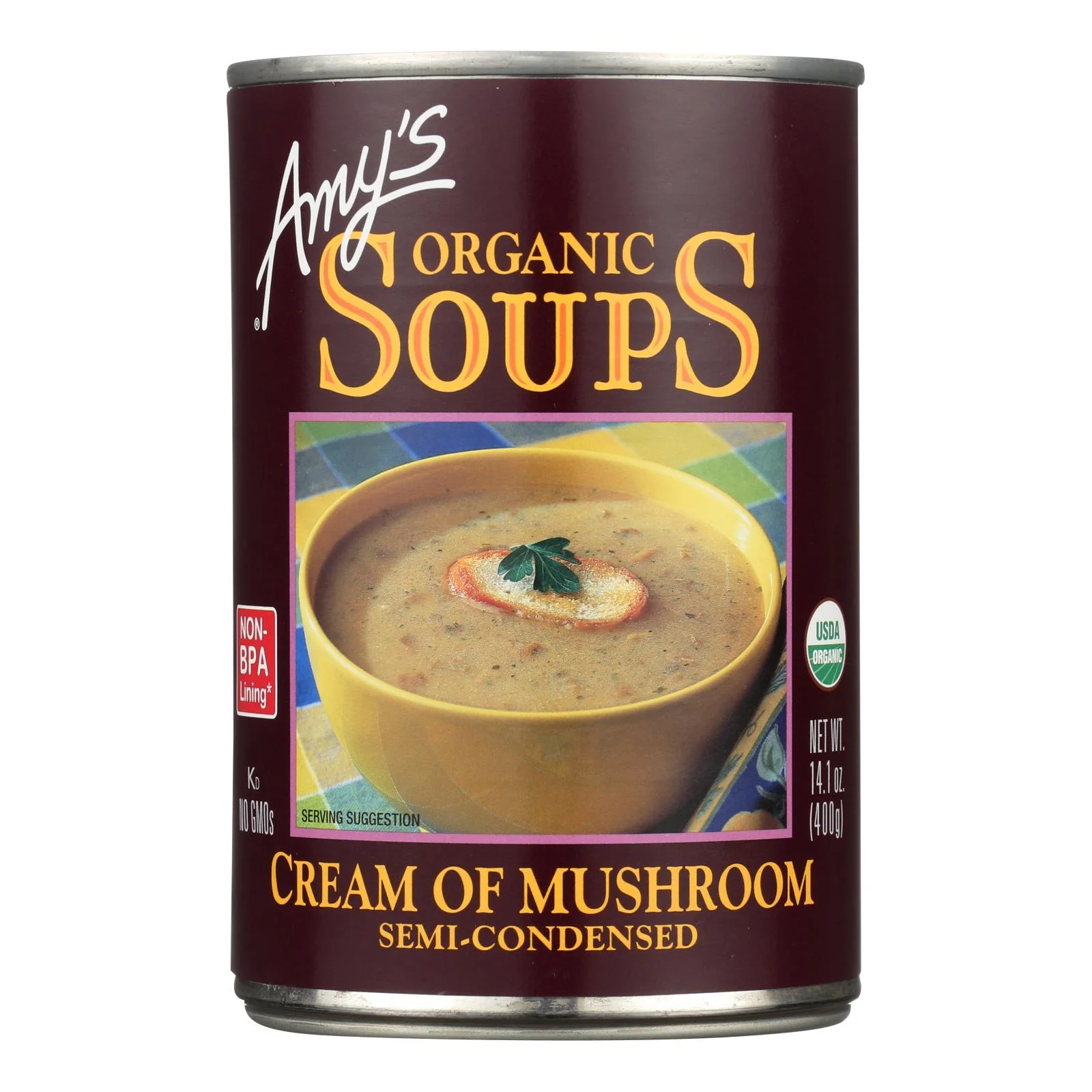 Amy&#39;s Organic Cream of Mushroom Soup, 14.1 oz Can, Case of 12 semi condensed - £63.12 GBP