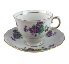 Vintage Colclough Bone China Cup Saucer Set Purple Flowers Violets England U10 - £11.25 GBP