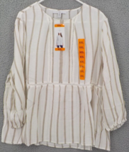 FEVER TOP SHIRT BLOUSE SZ XXL TAN/IVORY TRICK OPEN WEAVE STRIPES 3/4 SLE... - $8.99