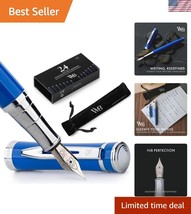 Luxury Fountain Pen Set with 24 Cartridges &amp; Gift Pouch - Chrome Finish ... - €38,83 EUR