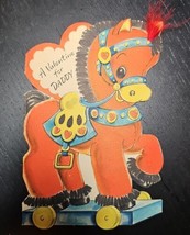 Vintage 1948 Hallmark Die Cut A Valentine Card For Daddy Red Horse Feather - $15.83