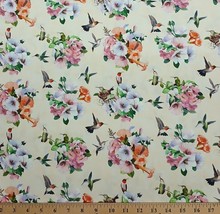 Cotton Flowers Floral Hummingbirds Birds Cream Fabric Print by Yard D373.56 - £10.32 GBP