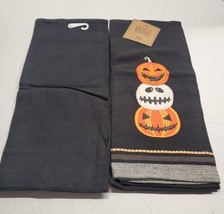 Set of 2 Embroidered Halloween Pumpkins Kitchen or Bath Hand Towels  100% Cotton - £10.99 GBP