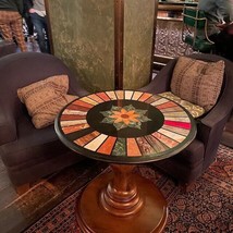 24&quot; Black Marble Center Table Top Round Dining Table Semiprecious Stone Handmade - £697.08 GBP