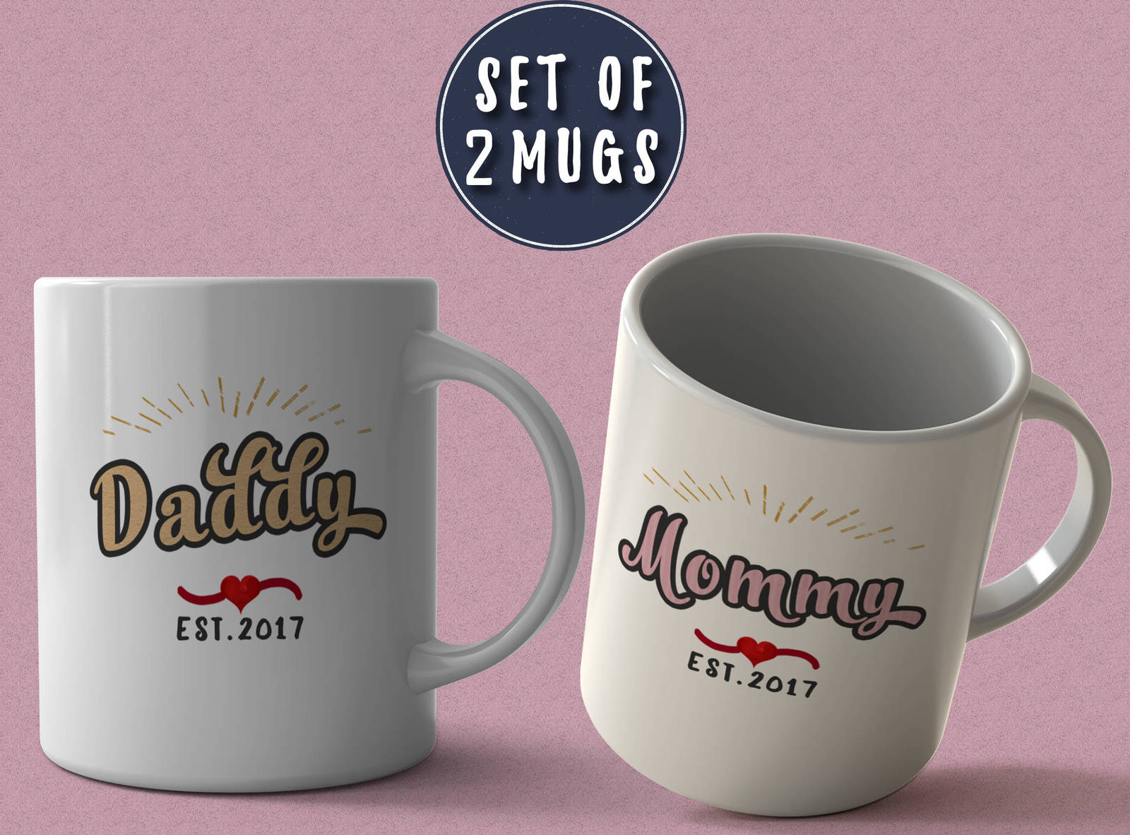 New Parents Mug Set, New Mom Mug, Mommy to be Mug, Daddy Mommy Est 2017,  Expect - $25.95