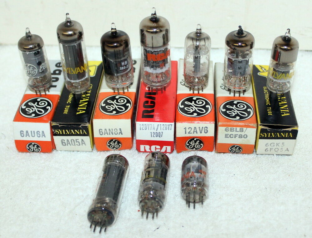 10- Vintage Mixed lot Audio Vacuum Tubes ~ 12BY7A 6BL8 12AV6 6AQ5 6AN8 6AY6 6GK5