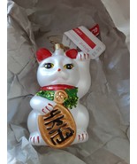 Ashland White glass Lucky Cat ornament-  Chinese money symbol-NEW - $13.56 CAD