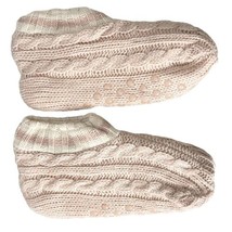 Fleece Slip-On Socks M Medium Womens Cable Knit Lined Non-Slip Pink and White - £8.03 GBP