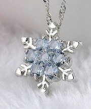 Snowflake Necklace with Aquamarine Crystals - Winter jewellery - £7.77 GBP