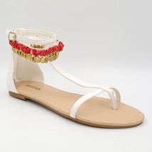 Justfab Women Flat Ankle Strap Sandals Vina Size US 9 White Embellished - £6.96 GBP