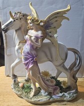 Unicorn Horn Fairy Wings Flower Fantasy Mythical Statue Figurine - £35.28 GBP