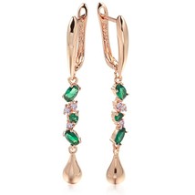 Kienl New 585 Rose Gold Earrings For Women Luxury Green Natural Zircon Leaf Long - £10.84 GBP