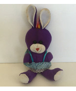Vintage small stuffed animal Dan Brechner purple animal with ears wearin... - $19.75