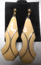 Retro 60s Dangle Cream Enamel Ball Stud Earrings 2 Inches Long Teardrop Figure 8 - £9.48 GBP