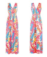 Vest skirt dress hot sale V-neck printed slit maxi dress with elastic wa... - $25.70 CAD