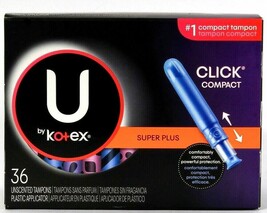 1 Kotex U Super Plus Absorbency 36ct Comfortably Compact Unscented Tampons - £17.25 GBP