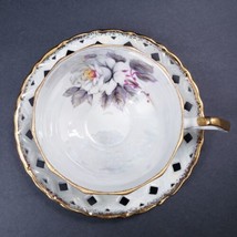 Vintage Cherry China White Rose Iridescent Tea Cup &amp; Reticulated Saucer Set - £27.33 GBP