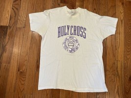 Vintage 80s Retro Holy Cross College Collegiate Insignia Adult T-Shirt T... - £19.16 GBP