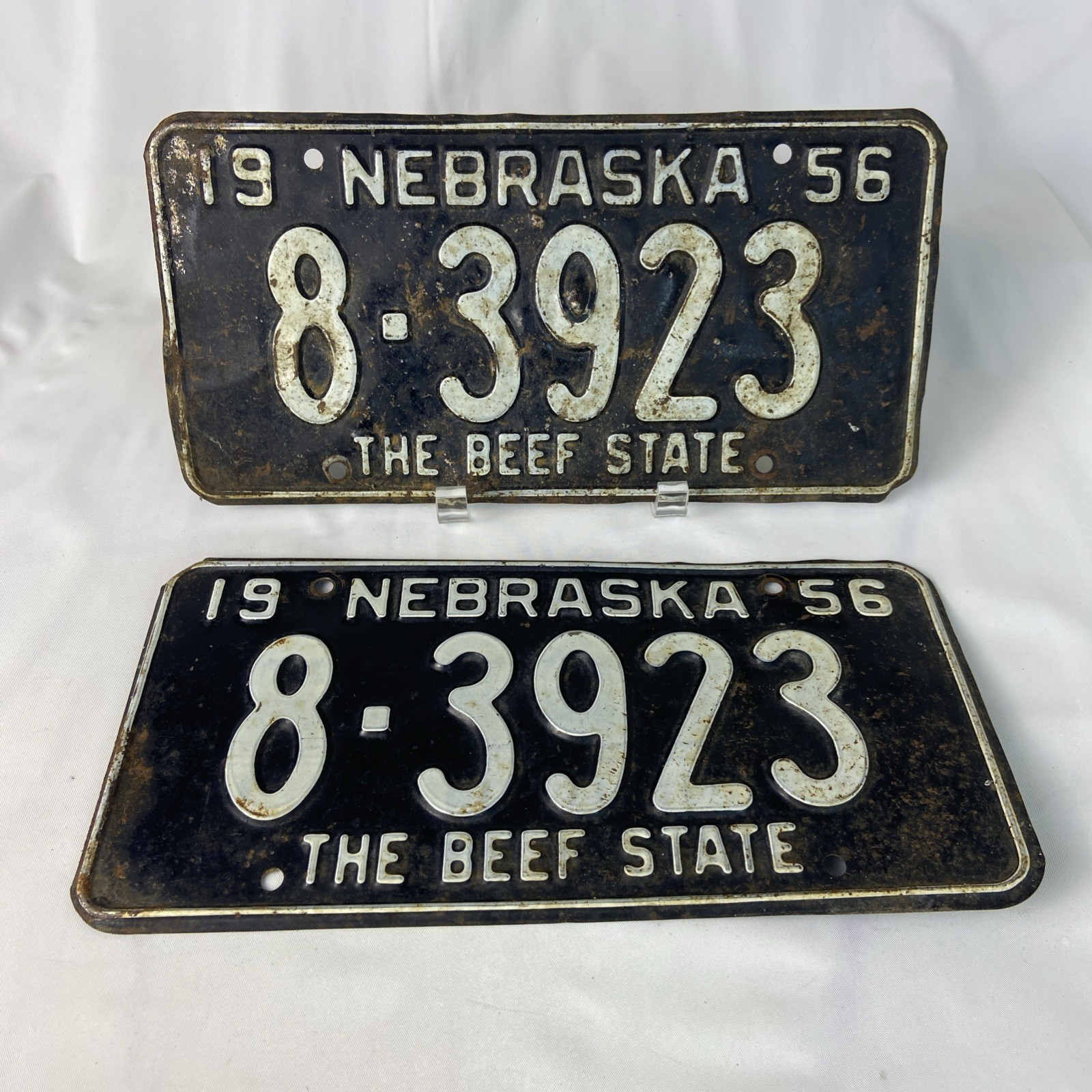 Lot Of 2 VTG Nebraska 1956 Old License Plate 8-3923 Man Cave Garage Coll... - $42.74