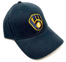 National Cap MVP Brewers Logo Baseball Navy Blue Curved Bill Adjustable Hat - £14.06 GBP
