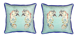 Pair of Betsy Drake Betsy’s Sea Horses Teal Large Indoor Outdoor Pillows 18 X 18 - £71.21 GBP