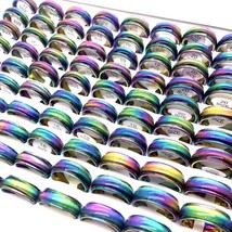 Wholesale 100pcs/Lot Men Women Stainless Steel Rings Fashion Multi-color and Blu - £57.62 GBP