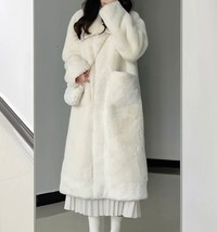 Plush Jacket Women Winter Imitation Rex Rabbit Grass Mid-length Loose Thick Hood - £41.03 GBP