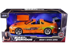 Brian&#39;s Toyota Supra Orange with Graphics &quot;Fast &amp; Furious&quot; Movie 1/24 Diecast M - £34.70 GBP
