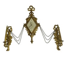 Vtg Syroco Wall Clock Gold Hollywood Regency Rococco Bowtie w Candle Holders-31&quot; - £31.21 GBP