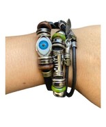 EVIL EYE HANDMADE LEATHER MULTI-LAYER ADJUSTABLE BRACELETS PROTECTION BR... - $9.89
