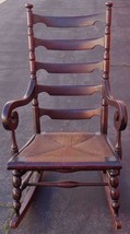 Antique Ladder Back Solid Wood Rocking Chair - Gdc - Gorgeous Wood Grain - £229.48 GBP