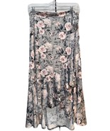 NEW LuLaRoe Large Gray With Dainty Pink Floral Slinky Bella Wrap Skirt - $37.61