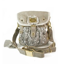 Dukas Gray Leather Sequined Canvas Gold Tone HW Shoulder Bag Crossbody M... - $168.30
