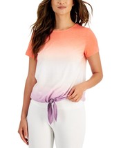 MSRP $25 Id Ideology Womens Tropical Fade Tie Front T-Shirt Orange Size Large - £10.65 GBP