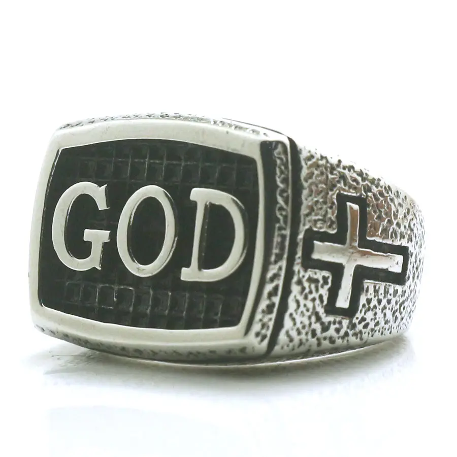 Mens boys 316l stainless steel cool cross god jesus christ ring newest thumb200