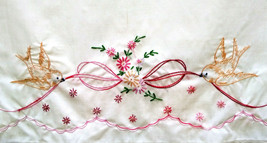 Darling Vintage Hand Embroidered Love Bird Pink and Red Standard Pillowcase  - £6.43 GBP