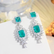 Ality light blue cz crystal silver color long dangle chandelier drop earrings for women thumb200