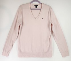 Tommy Hilfiger Sweater Womens XL Pink Logo Jersey Stitch V Neck Preppy P... - £23.34 GBP