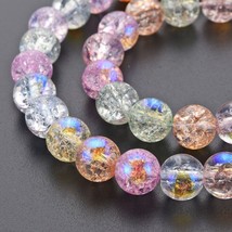 10 Crackle Glass Beads 8mm Mixed Ombre Jewelry Supplies Mix Electroplated - £3.28 GBP