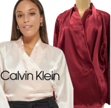Calvin Klein Maroon Slinky Button Wrap Polyester Top Blouse Size 3X NWT ... - $48.95