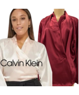Calvin Klein Maroon Slinky Button Wrap Polyester Top Blouse Size 3X NWT ... - $902.07 MXN