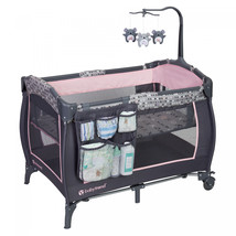 Baby Pack Play Playard Grey Pink Bassinet Infant Portable Crib Diaper Organizer - £89.83 GBP