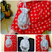 Sequin Potli Bags Wedding Designer Potli Bags White Pearl Potli Clutch - $48.54 CAD
